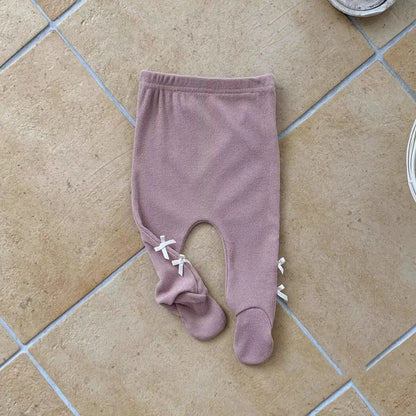 レギンスパンツ ベビーパンツ リボンアクセント足付きレギンスパンツタイツ【mh0008262】