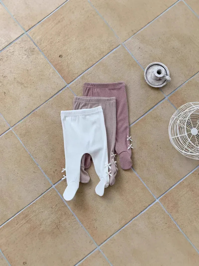レギンスパンツ ベビーパンツ リボンアクセント足付きレギンスパンツタイツ【mh0008262】