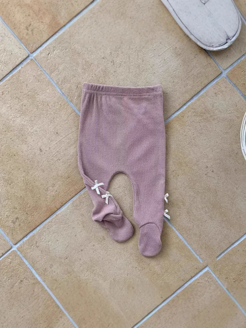 レギンスパンツ ベビーパンツ リボンアクセント足付きレギンスパンツタイツ【mh0008262】