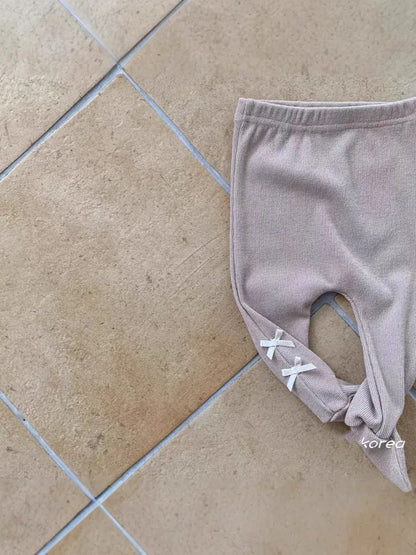 レギンスパンツ ベビーパンツ リボンアクセント足付きレギンスパンツタイツ【mh0008262】