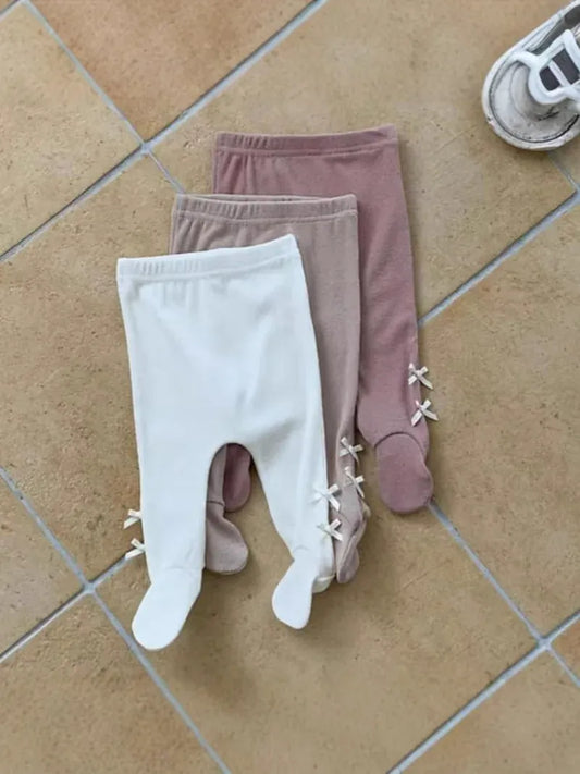 レギンスパンツ ベビーパンツ リボンアクセント足付きレギンスパンツタイツ【mh0008262】