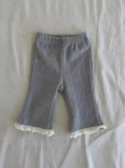 長袖セットアップ ベビートップス/パンツ レースフリル丸襟チュニックブラウス/裾レースレギンスパンツ【mh0008264】