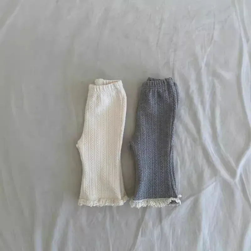 長袖セットアップ ベビートップス/パンツ レースフリル丸襟チュニックブラウス/裾レースレギンスパンツ【mh0008264】