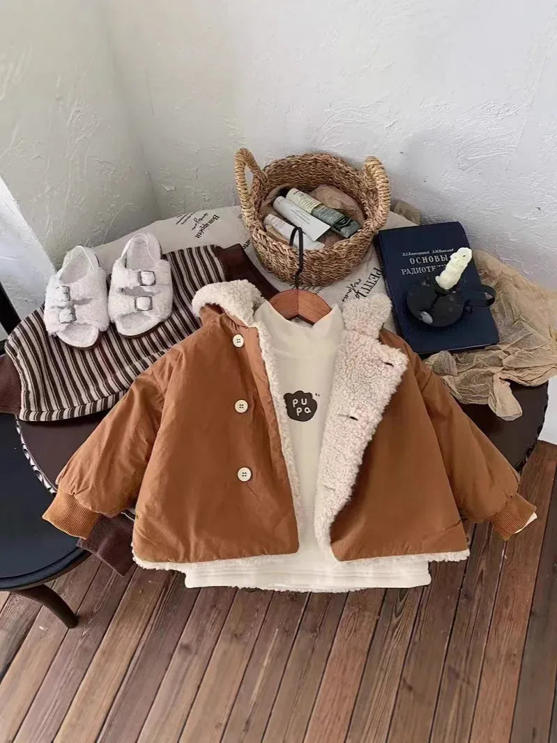 ショートコート・ジャケット・ジャンパー ベビーキッズアウター ぽんぽんフーディ裏ボアフリースコートジャケット【mh0008271】