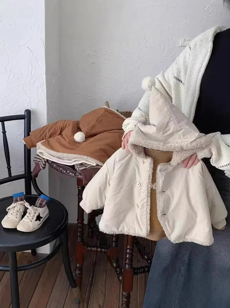 ショートコート・ジャケット・ジャンパー ベビーキッズアウター ぽんぽんフーディ裏ボアフリースコートジャケット【mh0008271】