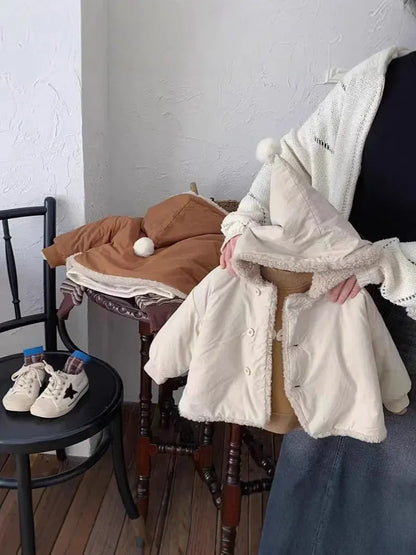 ショートコート・ジャケット・ジャンパー ベビーキッズアウター ぽんぽんフーディ裏ボアフリースコートジャケット【mh0008271】