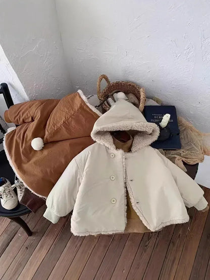 ショートコート・ジャケット・ジャンパー ベビーキッズアウター ぽんぽんフーディ裏ボアフリースコートジャケット【mh0008271】