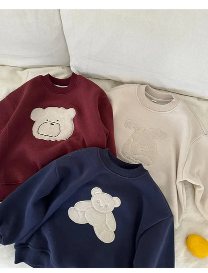 トレーナー・フーディ キッズトップス ベアくまアニマルエンボス裏フリース長袖スウェットトレーナー【mh0008300】