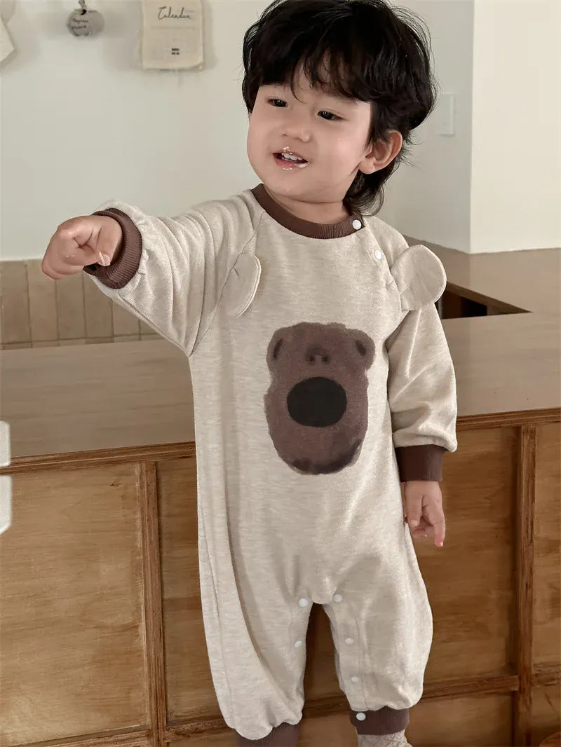 長袖ロンパース ベビーロンパース ベアくまプリント長袖ジャンプスーツ【mh0008346】