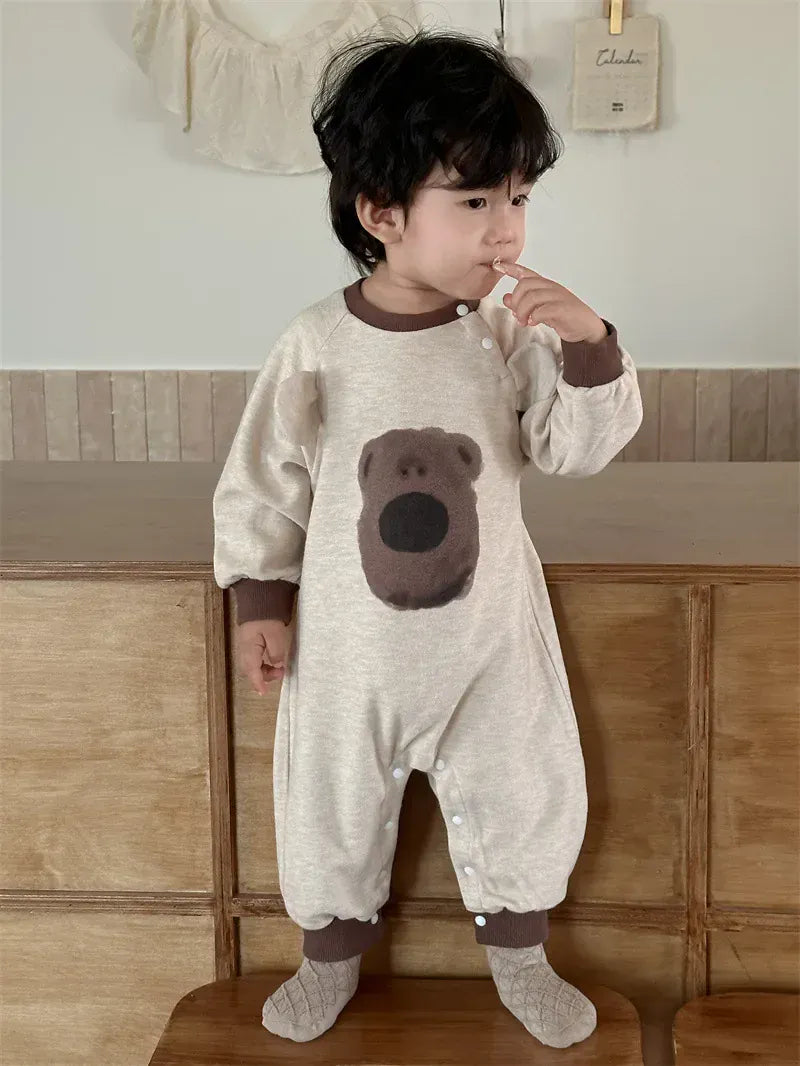 長袖ロンパース ベビーロンパース ベアくまプリント長袖ジャンプスーツ【mh0008346】