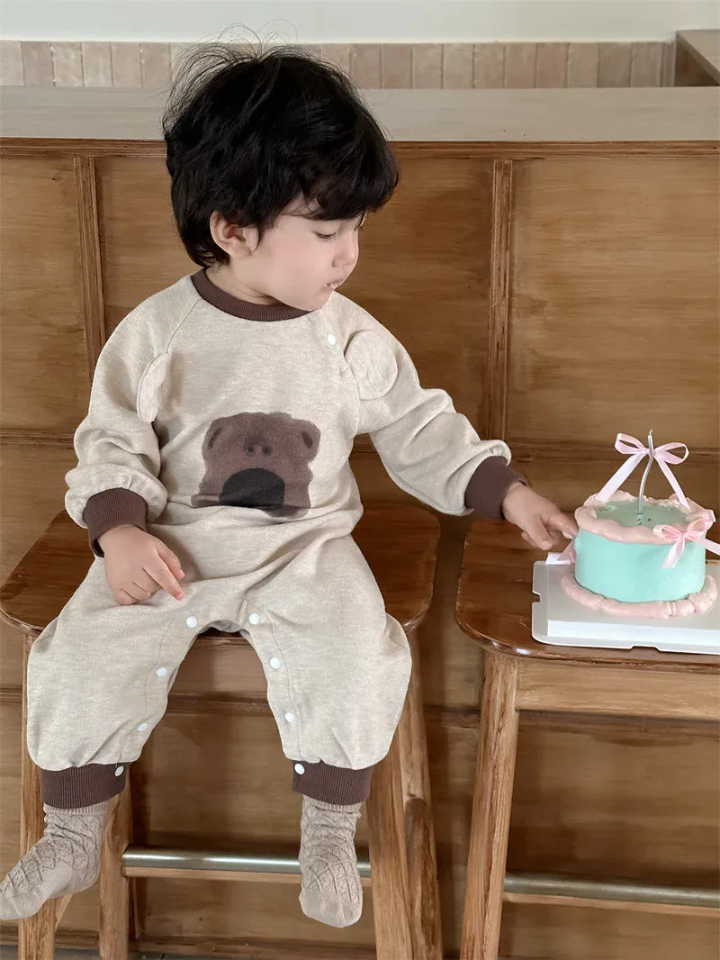 長袖ロンパース ベビーロンパース ベアくまプリント長袖ジャンプスーツ【mh0008346】