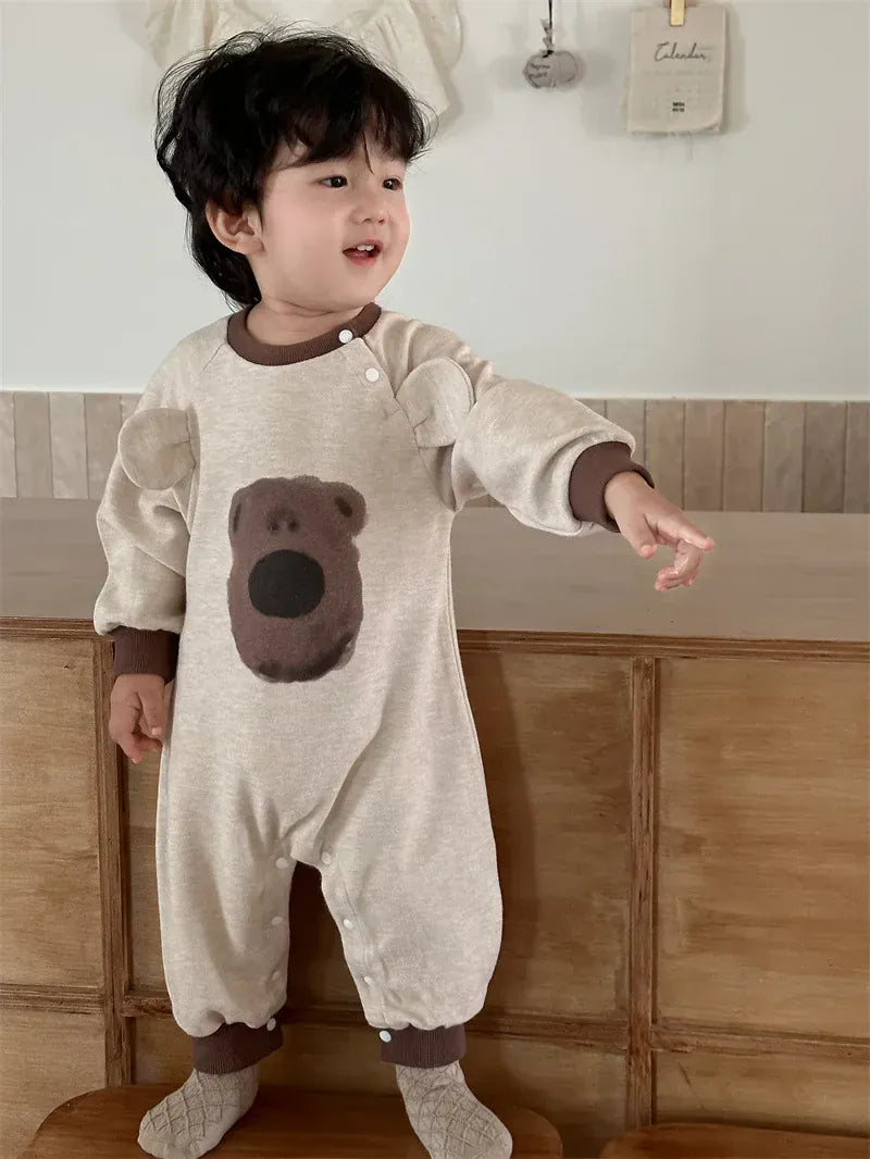 長袖ロンパース ベビーロンパース ベアくまプリント長袖ジャンプスーツ【mh0008346】