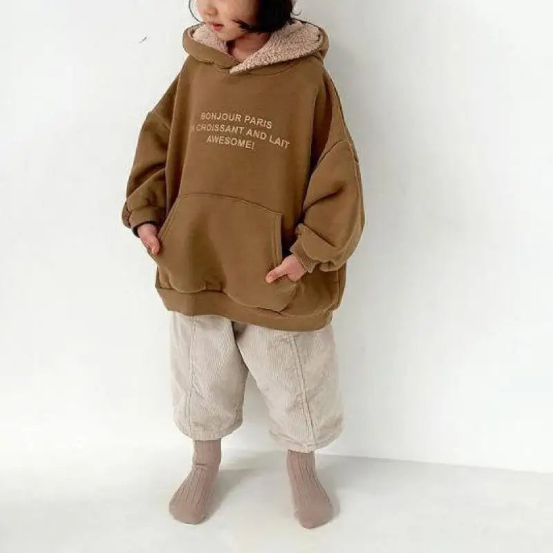 トレーナー・フーディ キッズトップス レターロゴプリントフーディ長袖スウェットパーカー【mh0008354】