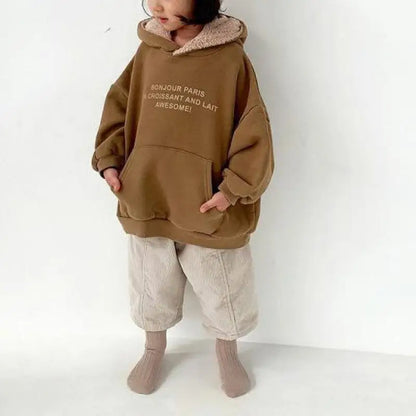 トレーナー・フーディ キッズトップス レターロゴプリントフーディ長袖スウェットパーカー【mh0008354】