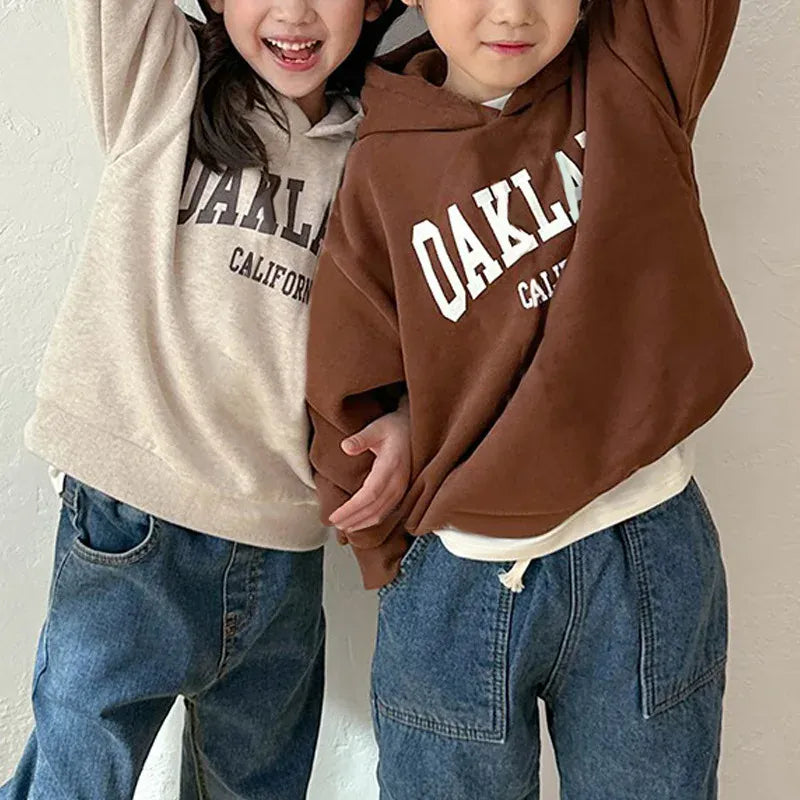 トレーナー・フーディ キッズトップス レターロゴプリントフーディ長袖スウェットパーカー【mh0008362】