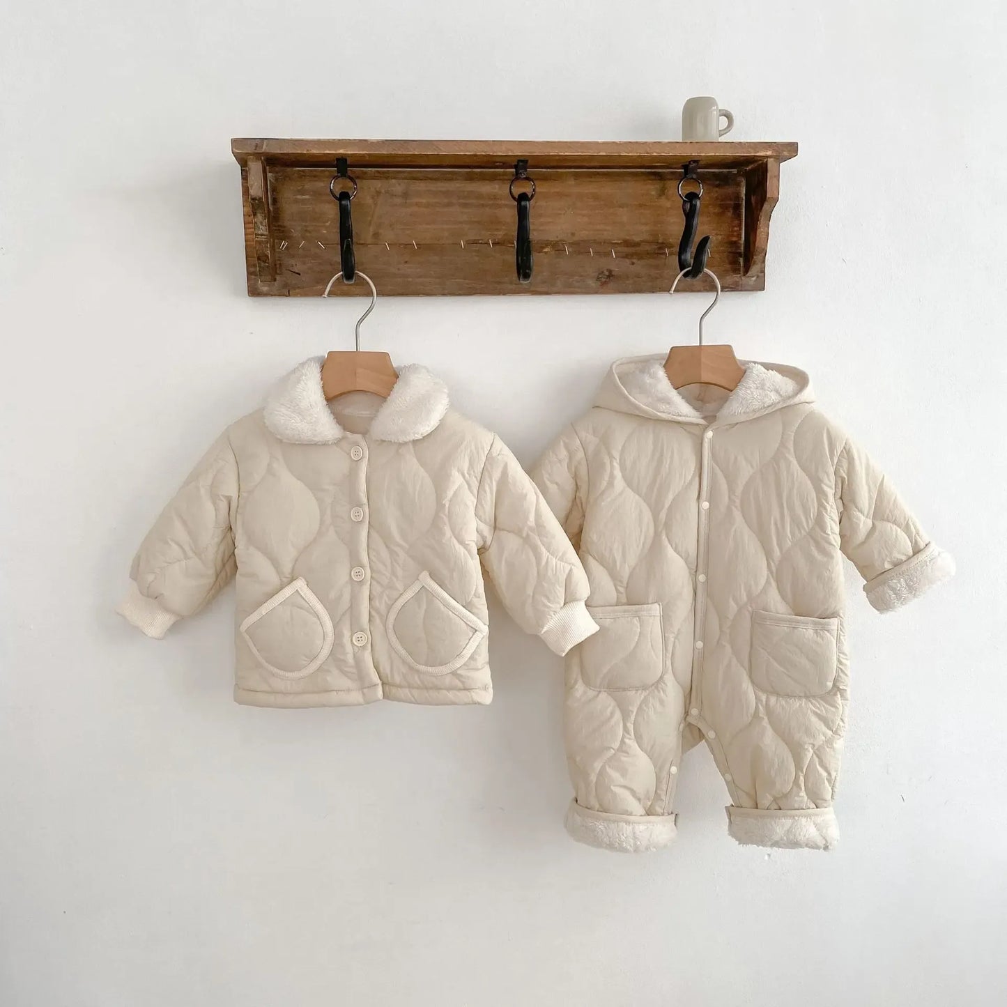 アウタージャンプスーツ ベビーアウタージャンプスーツ/キッズアウター キルティング裏ボアフリースジャケット/ロンパース リンクコーデ 兄弟姉妹 お揃いコーデ【mh0008366】
