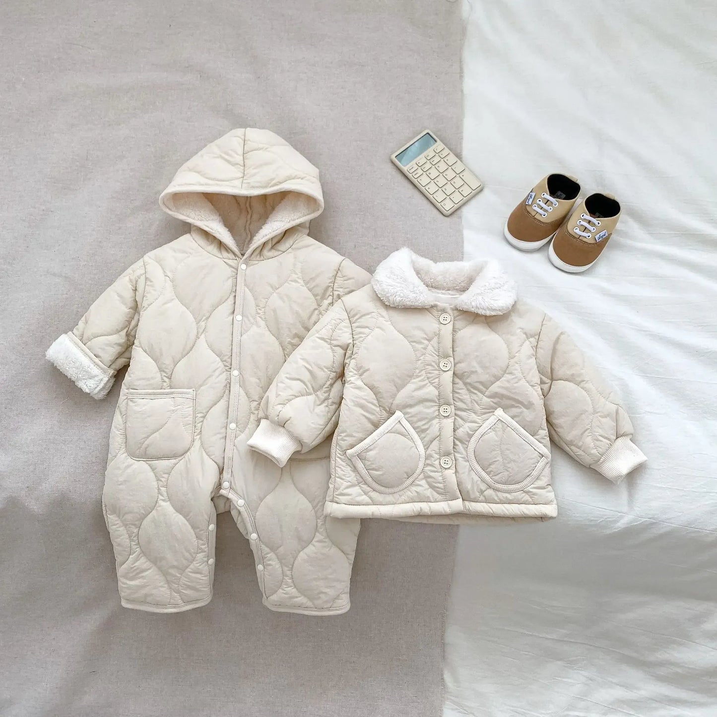 アウタージャンプスーツ ベビーアウタージャンプスーツ/キッズアウター キルティング裏ボアフリースジャケット/ロンパース リンクコーデ 兄弟姉妹 お揃いコーデ【mh0008366】