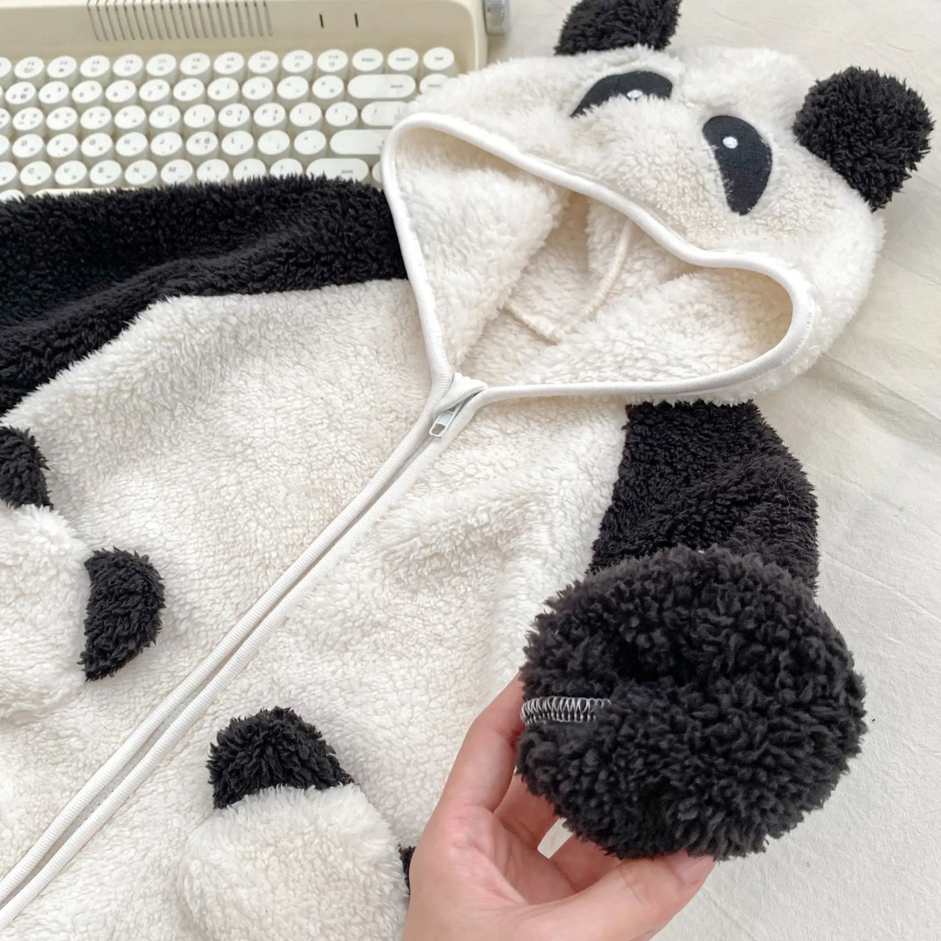 アウタージャンプスーツ ベビージャンプスーツ パンダフーディジップアップ長袖ロンパース【mh0008367】