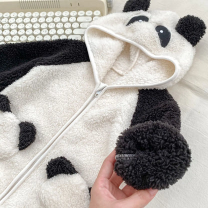 アウタージャンプスーツ ベビージャンプスーツ パンダフーディジップアップ長袖ロンパース【mh0008367】