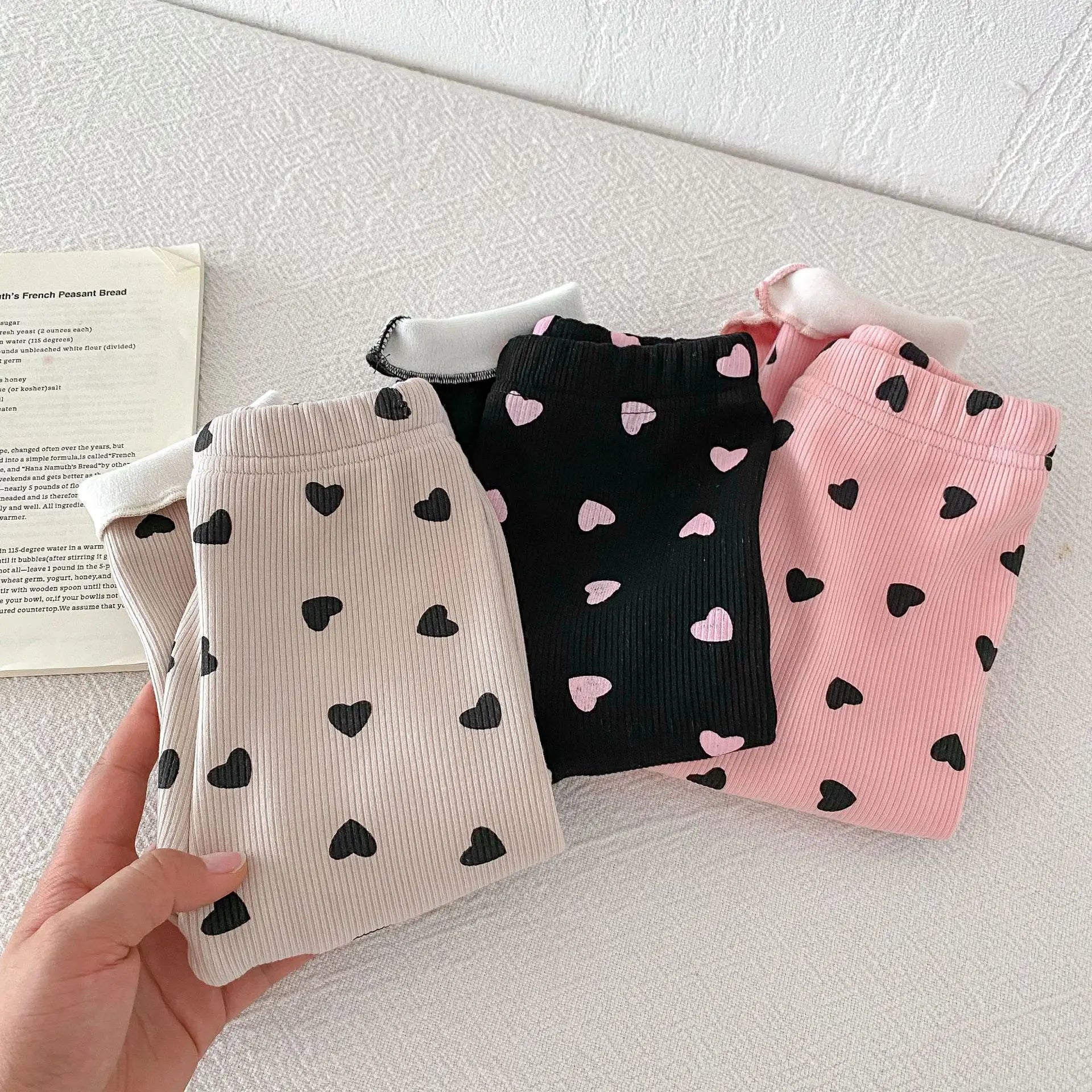 レギンスパンツ キッズパンツ ハートプリント裏フリースレギンスパンツ【mh0008371】