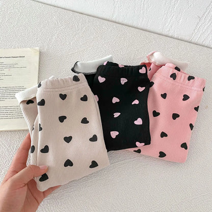 レギンスパンツ キッズパンツ ハートプリント裏フリースレギンスパンツ【mh0008371】