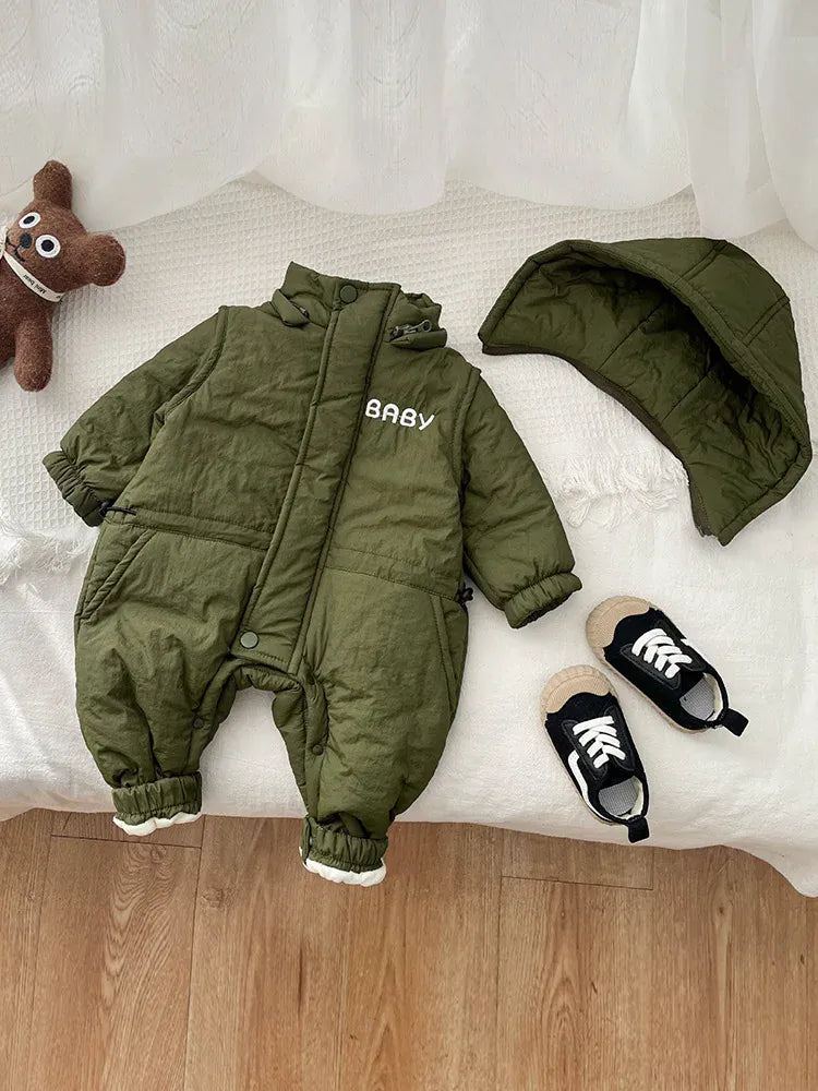 アウタージャンプスーツ ベビーアウタージャンプスーツ ロゴプリントフーディ防寒長袖ロンパース【mh0008382】