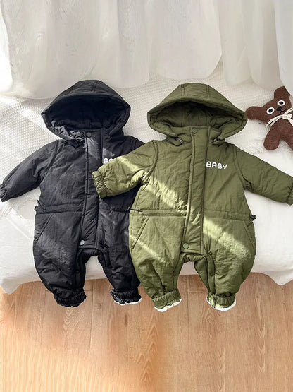 アウタージャンプスーツ ベビーアウタージャンプスーツ ロゴプリントフーディ防寒長袖ロンパース【mh0008382】