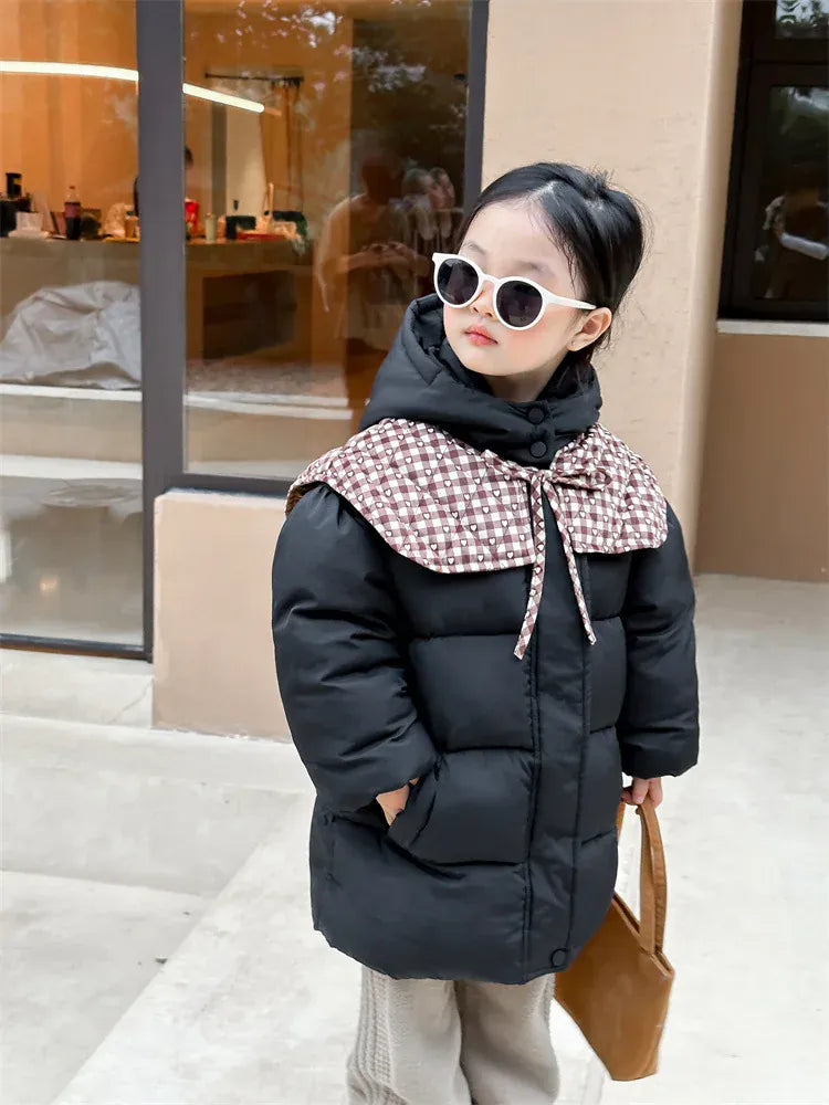 ショートコート・ジャケット・ジャンパー キッズアウター ショールつけ襟フーディウエストマーク中綿ダウンジャケットコート【mh0008410】