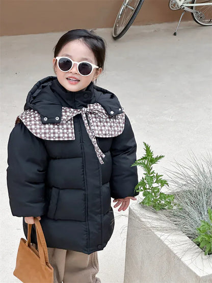 ショートコート・ジャケット・ジャンパー キッズアウター ショールつけ襟フーディウエストマーク中綿ダウンジャケットコート【mh0008410】