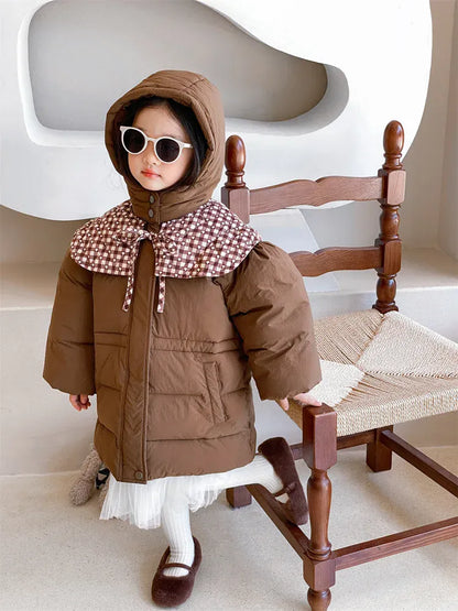 ショートコート・ジャケット・ジャンパー キッズアウター ショールつけ襟フーディウエストマーク中綿ダウンジャケットコート【mh0008410】