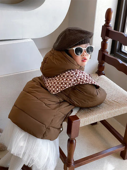 ショートコート・ジャケット・ジャンパー キッズアウター ショールつけ襟フーディウエストマーク中綿ダウンジャケットコート【mh0008410】