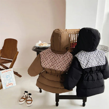 ショートコート・ジャケット・ジャンパー キッズアウター ショールつけ襟フーディウエストマーク中綿ダウンジャケットコート【mh0008410】