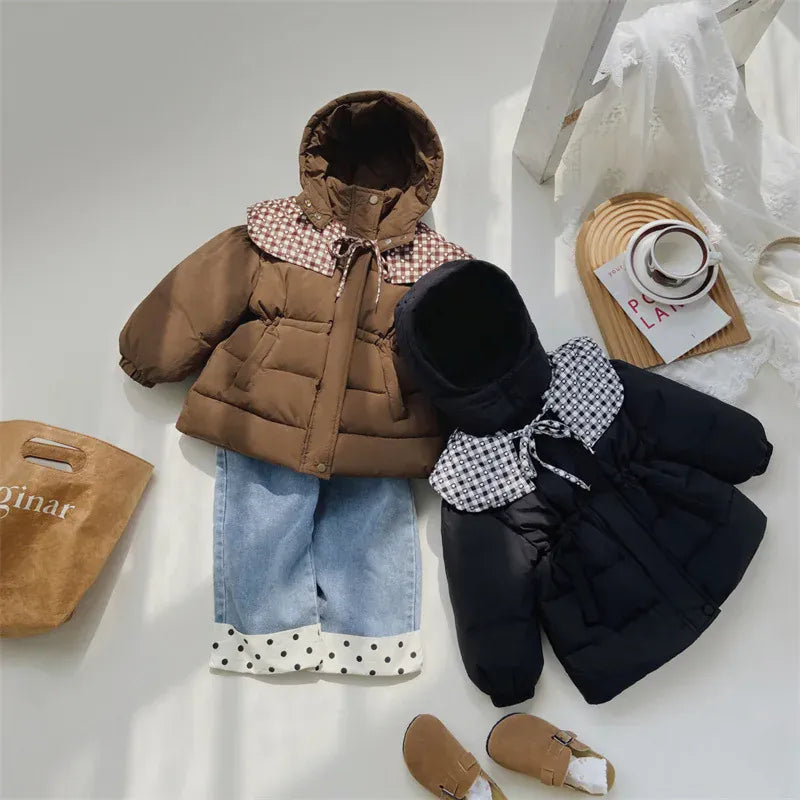 ショートコート・ジャケット・ジャンパー キッズアウター ショールつけ襟フーディウエストマーク中綿ダウンジャケットコート【mh0008410】