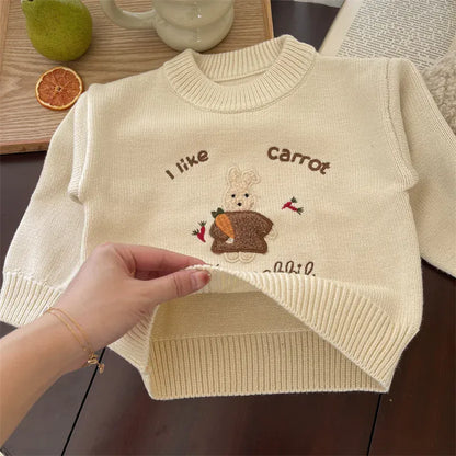 ニット・セーター キッズトップス うさぎラビット刺繍長袖ニットセーター【mh0008438】