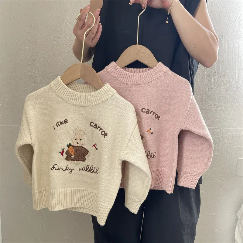 ニット・セーター キッズトップス うさぎラビット刺繍長袖ニットセーター【mh0008438】