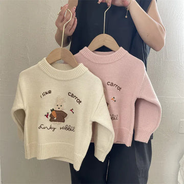 ニット・セーター キッズトップス うさぎラビット刺繍長袖ニットセーター【mh0008438】