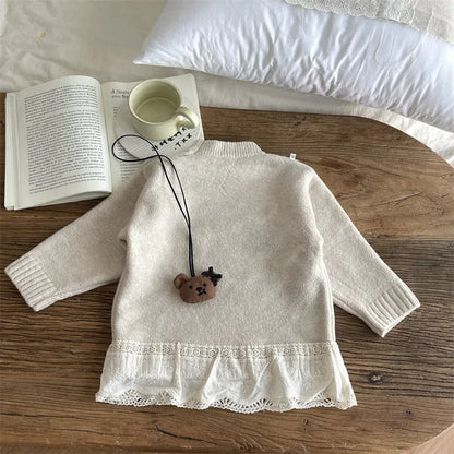 ニット・セーター キッズトップス ペプラムレースドッキングハイネック長袖ニットセーター【mh0008447】