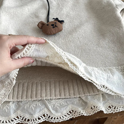 ニット・セーター キッズトップス ペプラムレースドッキングハイネック長袖ニットセーター【mh0008447】