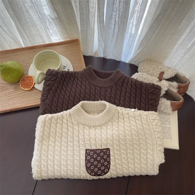 ニット・セーター キッズトップス パッチワークニット長袖セーター【mh0008456】