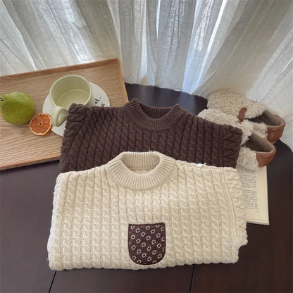 ニット・セーター キッズトップス パッチワークニット長袖セーター【mh0008456】