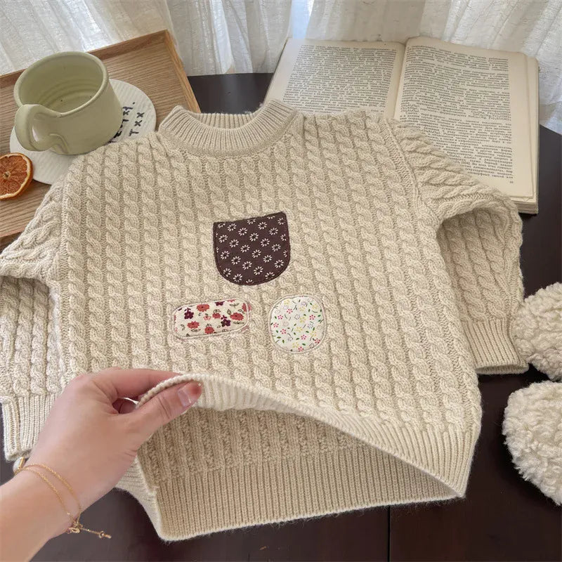 ニット・セーター キッズトップス パッチワークニット長袖セーター【mh0008456】