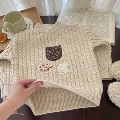 ニット・セーター キッズトップス パッチワークニット長袖セーター【mh0008456】