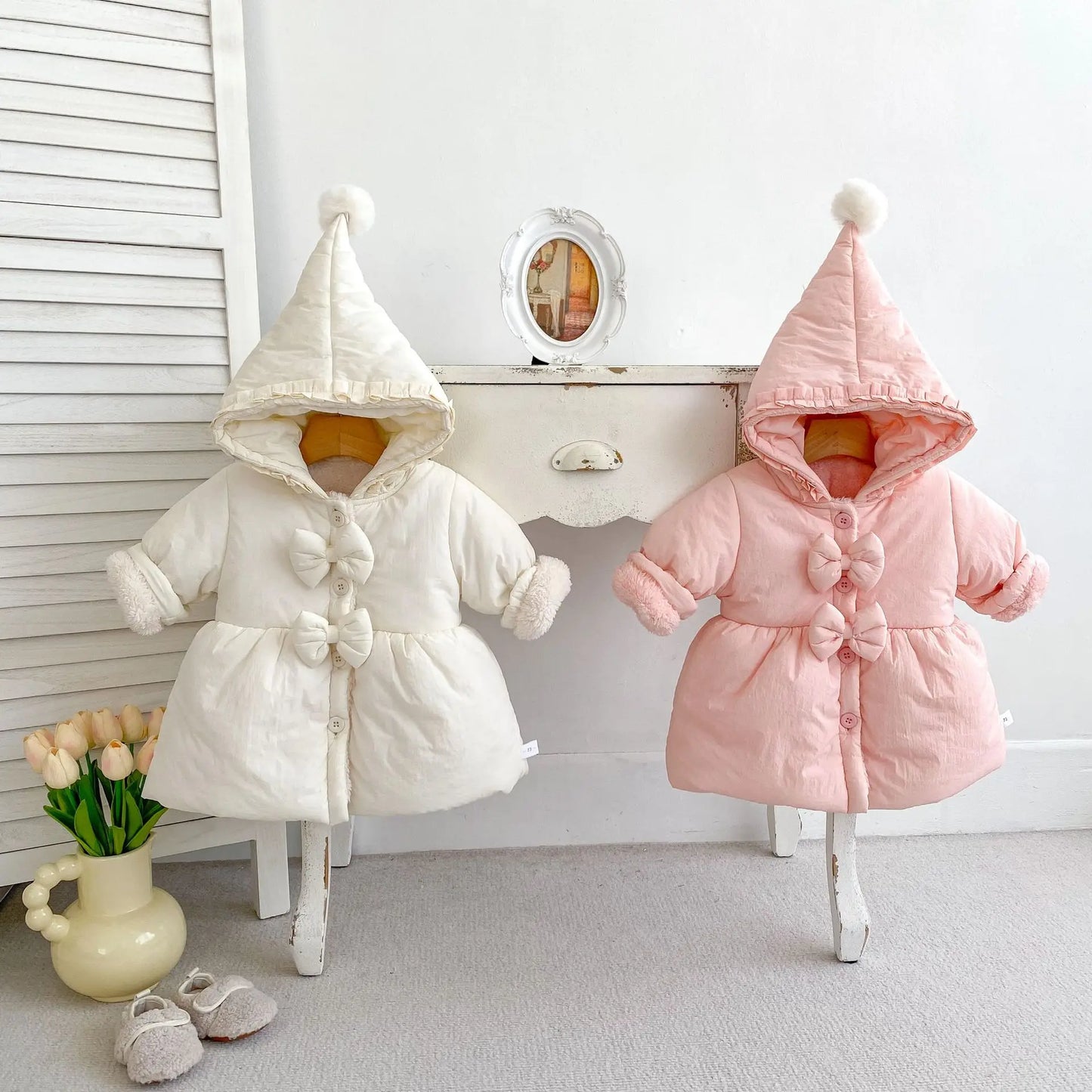 ショートコート・ジャケット・ジャンパー ベビーキッズアウター とんがりフーディリボンパデッドジャケットコート【mh0008487】