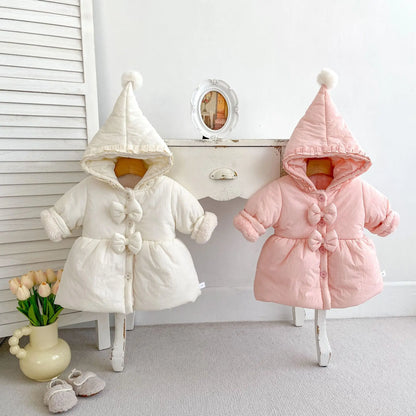 ショートコート・ジャケット・ジャンパー ベビーキッズアウター とんがりフーディリボンパデッドジャケットコート【mh0008487】