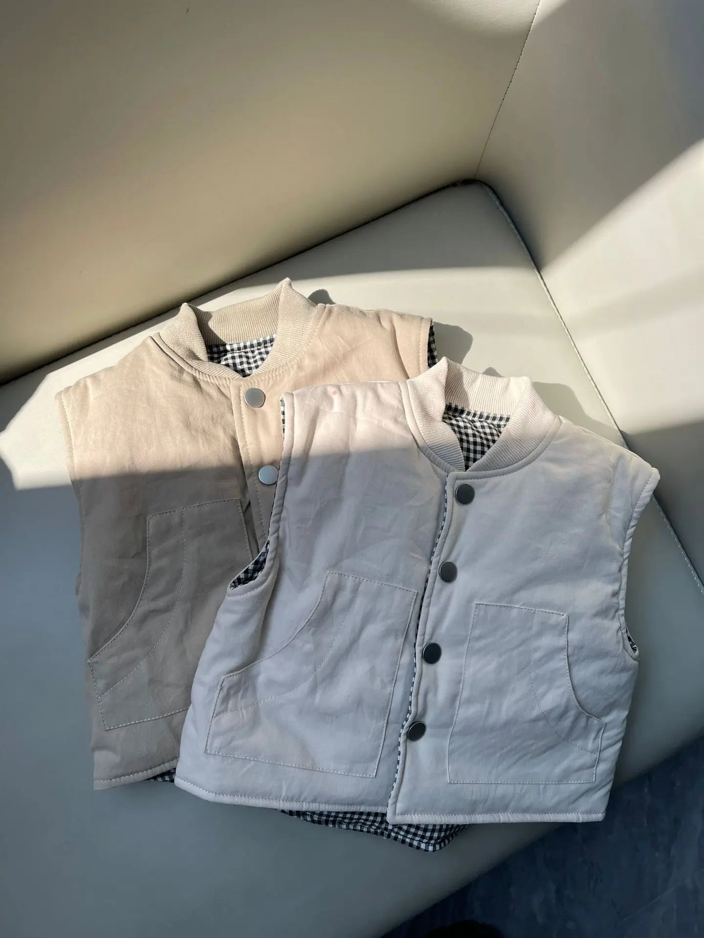 ベスト キッズベスト 裏チェック柄シンプルアウターベスト【mh0008488】