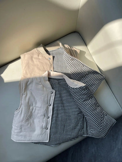 ベスト キッズベスト 裏チェック柄シンプルアウターベスト【mh0008488】