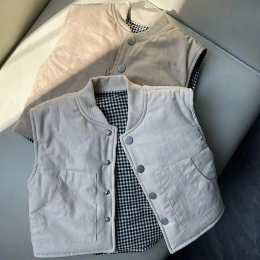 ベスト キッズベスト 裏チェック柄シンプルアウターベスト【mh0008488】