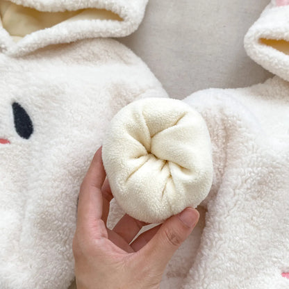 長袖セットアップ ベビートップス/パンツ 耳付きフーディフリースプルオーバー+ボーダーアニマルレギンスパンツ【mh0008489】