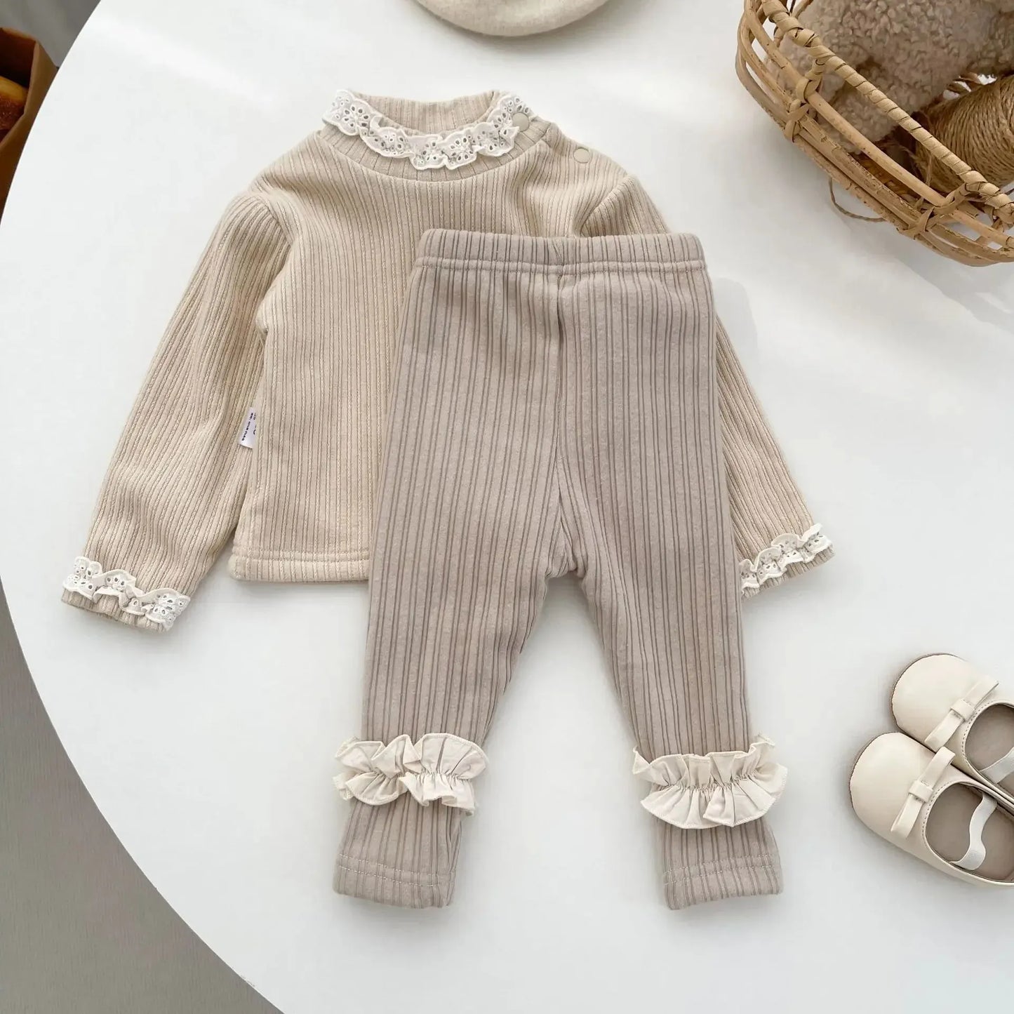 レギンスパンツ ベビーパンツ フリル裏フリースリブレギンスパンツ【mh0008496】