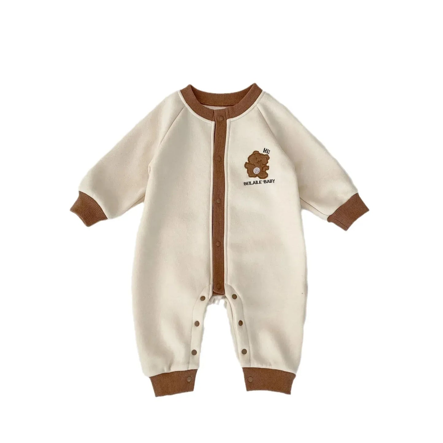 長袖ロンパース ベビーロンパース ベアくま刺繍長袖ジャンプスーツ【mh0008498】